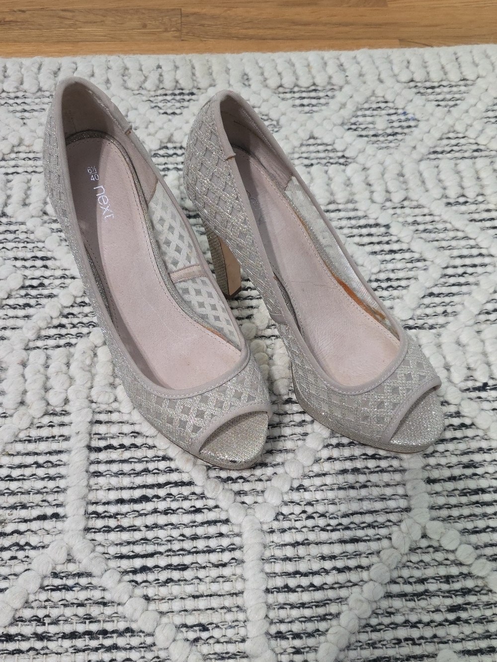 next Silver Glitter Peep-Toe Heels